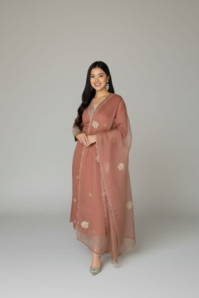 Rayon Cotton Kurta & Bottom Set | Simple Minimal Style With Embroidery Work - Rosepetals Luxe