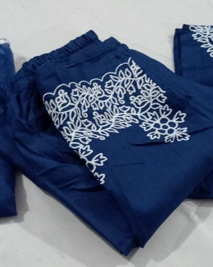 Rayon Cotton Kurta & Bottom Set | Simple Minimal Style With Embroidery Work - Rosepetals Luxe