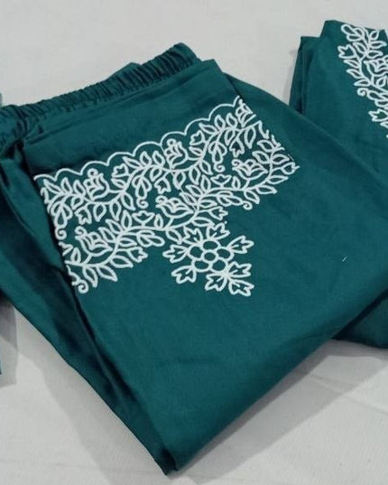 Rayon Cotton Kurta & Bottom Set | Simple Minimal Style With Embroidery Work - Rosepetals Luxe