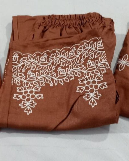 Rayon Cotton Kurta & Bottom Set | Simple Minimal Style With Embroidery Work - Rosepetals Luxe