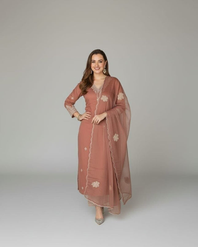 Rayon Cotton Kurta & Bottom Set | Simple Minimal Style With Embroidery Work - Rosepetals Luxe