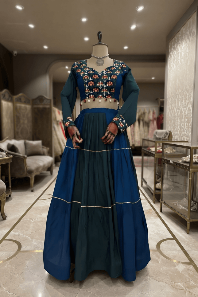 Rayon Ruffle Lehenga Choli with Gota Lace - Rosepetals Luxe