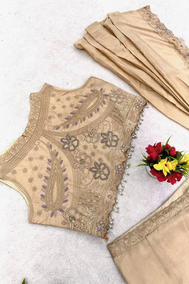 Ready to Wear Georgette Lehenga Saree with Attached Pallu and Stitched Blouse - Rosepetals Luxe
