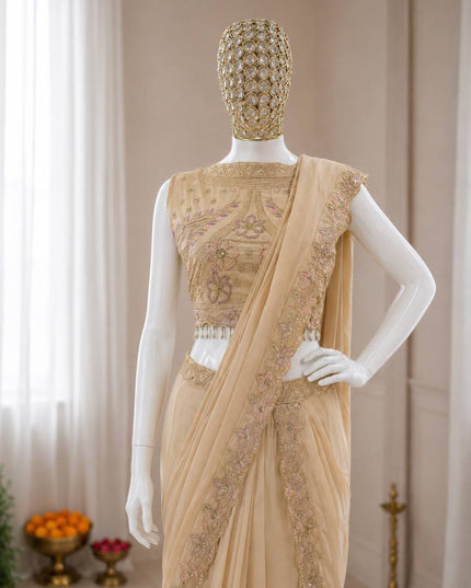 Ready to Wear Georgette Lehenga Saree with Attached Pallu and Stitched Blouse - Rosepetals Luxe