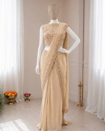 Ready to Wear Georgette Lehenga Saree with Attached Pallu and Stitched Blouse - Rosepetals Luxe