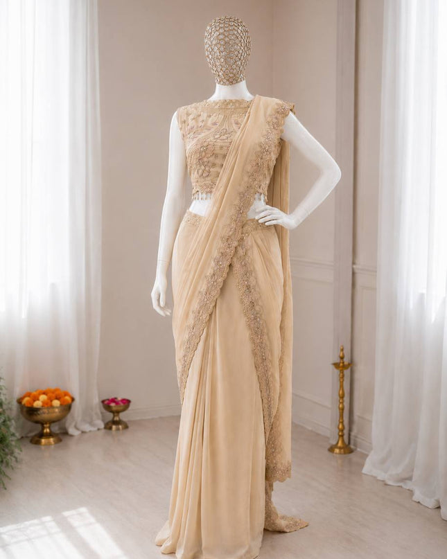 Ready to Wear Georgette Lehenga Saree with Attached Pallu and Stitched Blouse - Rosepetals Luxe