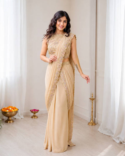 Ready to Wear Georgette Lehenga Saree with Attached Pallu and Stitched Blouse - Rosepetals Luxe