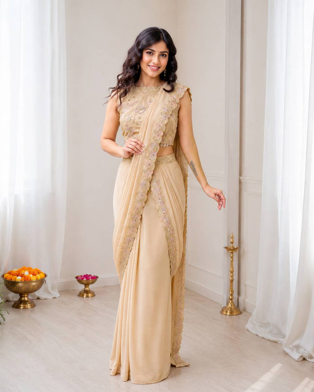 Ready to Wear Georgette Lehenga Saree with Attached Pallu and Stitched Blouse - Rosepetals Luxe