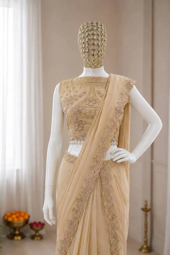 Ready to Wear Georgette Lehenga Saree with Attached Pallu and Stitched Blouse - Rosepetals Luxe