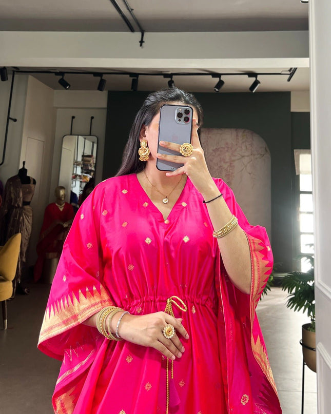 Ready - to - Wear Jacquard Paithani Kaftan with Elegant Zari Weaving | Perfect Ethnic Wear - Rosepetals Luxe