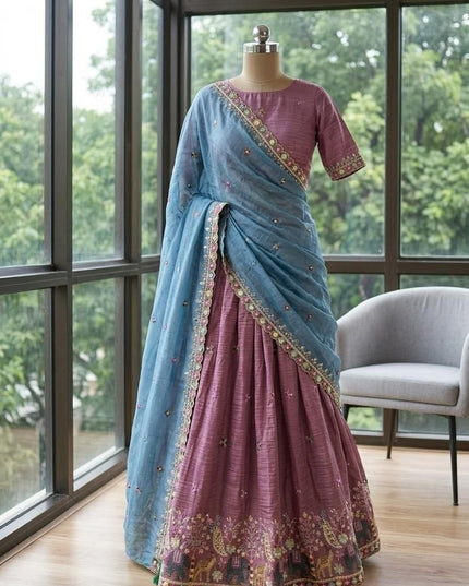 Ready-to-Wear Luxe Silk Lehenga | Traditional Sequence Work | Wedding & Festive Wear - Rosepetals Luxe