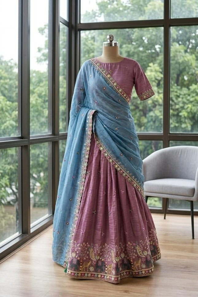 Ready-to-Wear Luxe Silk Lehenga | Traditional Sequence Work | Wedding & Festive Wear - Rosepetals Luxe