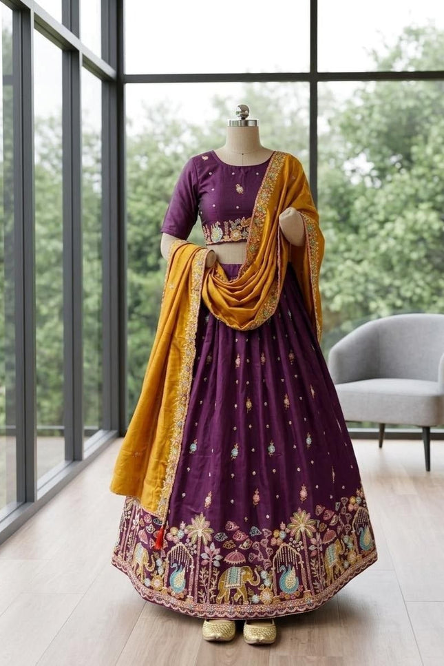 Ready-to-Wear Luxe Silk Lehenga | Traditional Sequence Work | Wedding & Festive Wear - Rosepetals Luxe