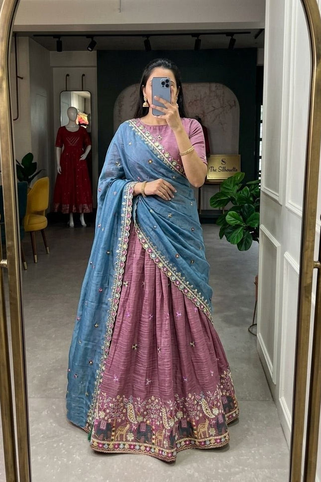 Ready-to-Wear Luxe Silk Lehenga | Traditional Sequence Work | Wedding & Festive Wear - Rosepetals Luxe