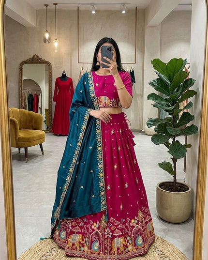 Ready-to-Wear Luxe Silk Lehenga | Traditional Sequence Work | Wedding & Festive Wear - Rosepetals Luxe