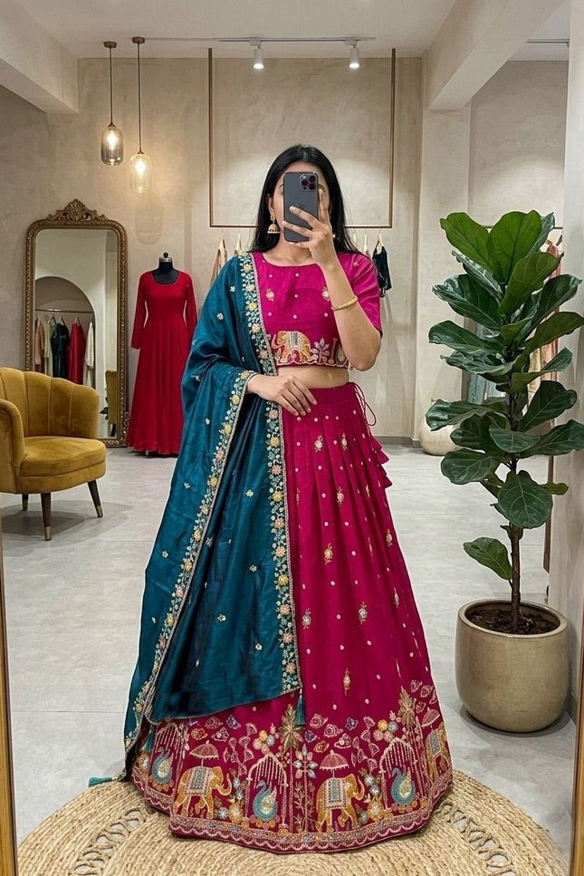 Ready-to-Wear Luxe Silk Lehenga | Traditional Sequence Work | Wedding & Festive Wear - Rosepetals Luxe