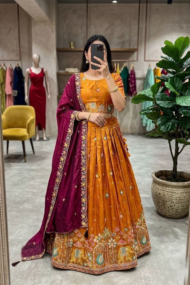 Ready-to-Wear Luxe Silk Lehenga | Traditional Sequence Work | Wedding & Festive Wear - Rosepetals Luxe
