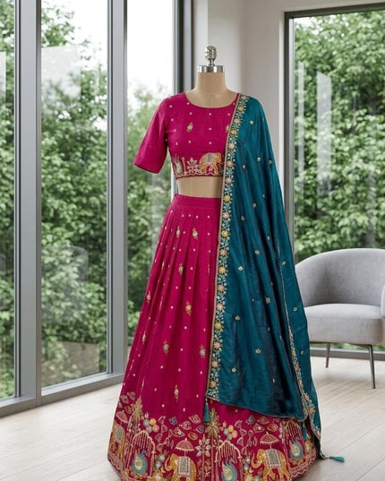 Ready-to-Wear Luxe Silk Lehenga | Traditional Sequence Work | Wedding & Festive Wear - Rosepetals Luxe
