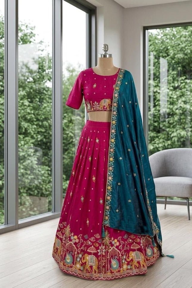 Ready-to-Wear Luxe Silk Lehenga | Traditional Sequence Work | Wedding & Festive Wear - Rosepetals Luxe