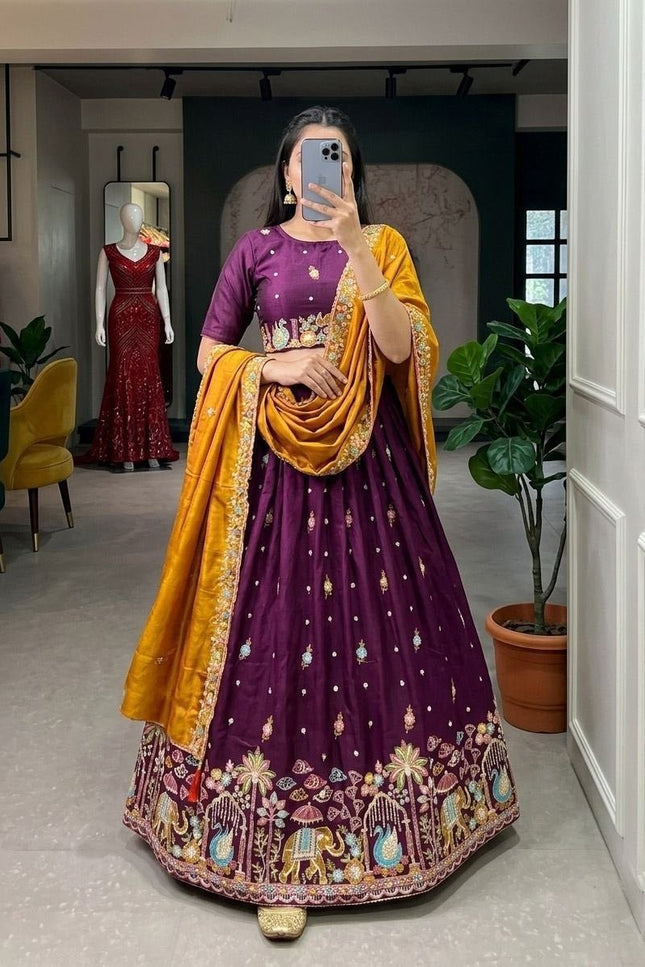 Ready-to-Wear Luxe Silk Lehenga | Traditional Sequence Work | Wedding & Festive Wear - Rosepetals Luxe