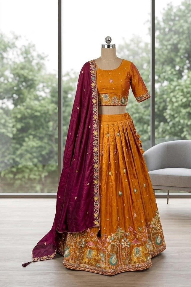 Ready-to-Wear Luxe Silk Lehenga | Traditional Sequence Work | Wedding & Festive Wear - Rosepetals Luxe