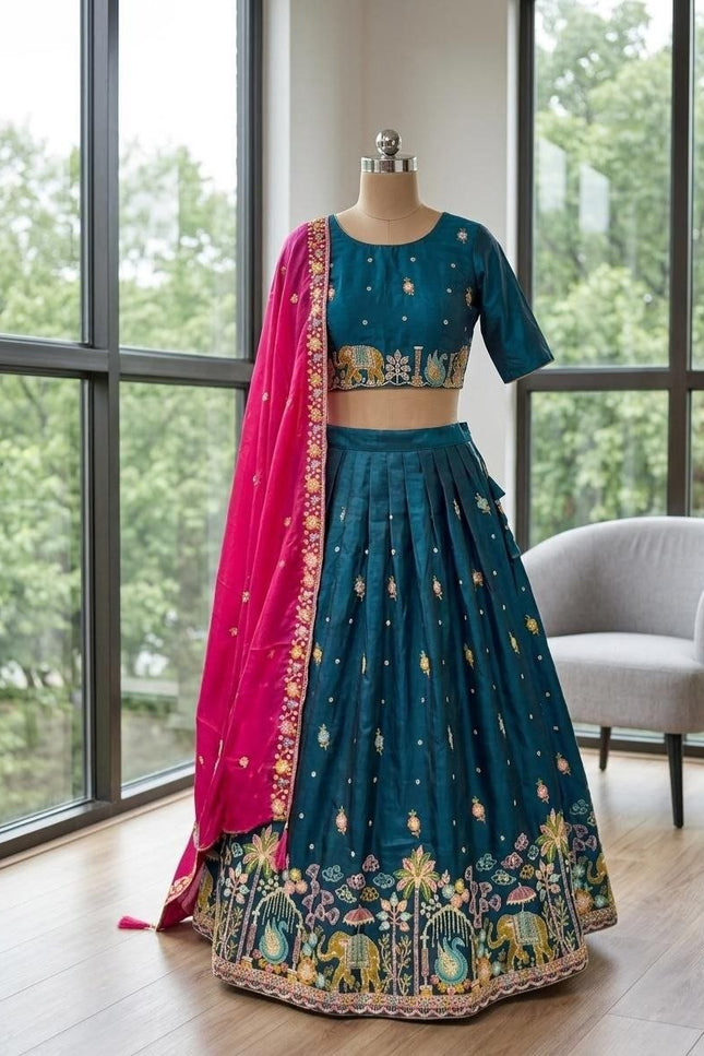 Ready-to-Wear Luxe Silk Lehenga | Traditional Sequence Work | Wedding & Festive Wear - Rosepetals Luxe