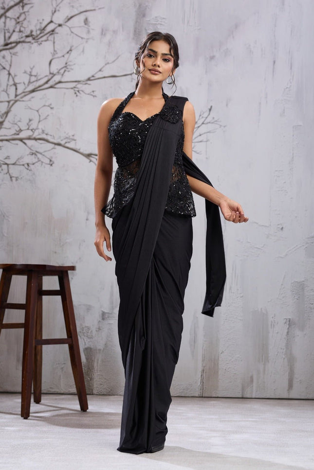 Ready-to-Wear Lycra Saree with Beadwork - Rosepetals Luxe