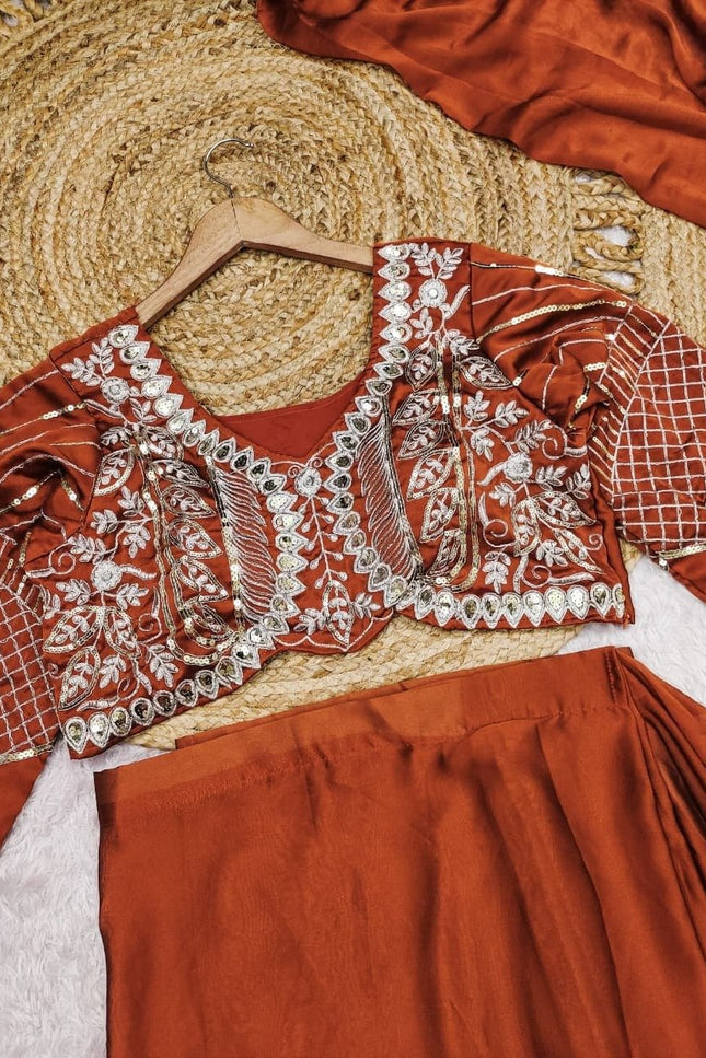 Ready to Wear Rangoli Silk Drape Orange Saree with Embroidered Blouse - Rosepetals Luxe