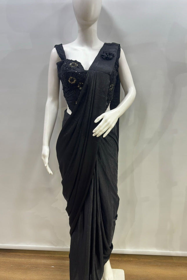 Ready-to-Wear Saree with Beadwork Blouse - Rosepetals Luxe