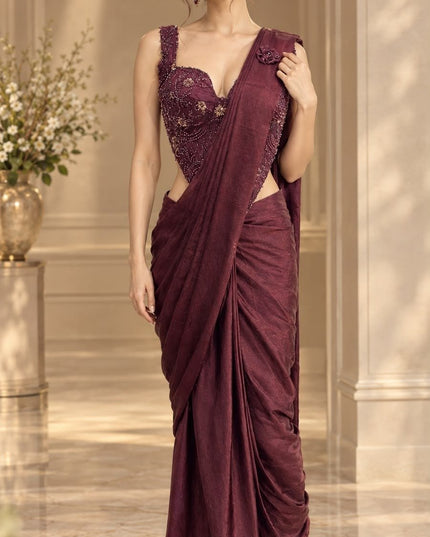 Ready-to-Wear Saree with Beadwork Blouse - Rosepetals Luxe