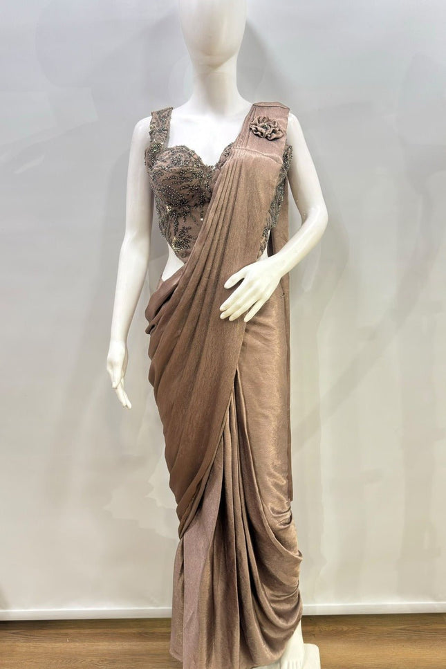 Ready-to-Wear Saree with Beadwork Blouse - Rosepetals Luxe