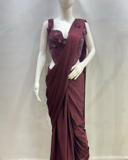 Ready-to-Wear Saree with Beadwork Blouse - Rosepetals Luxe