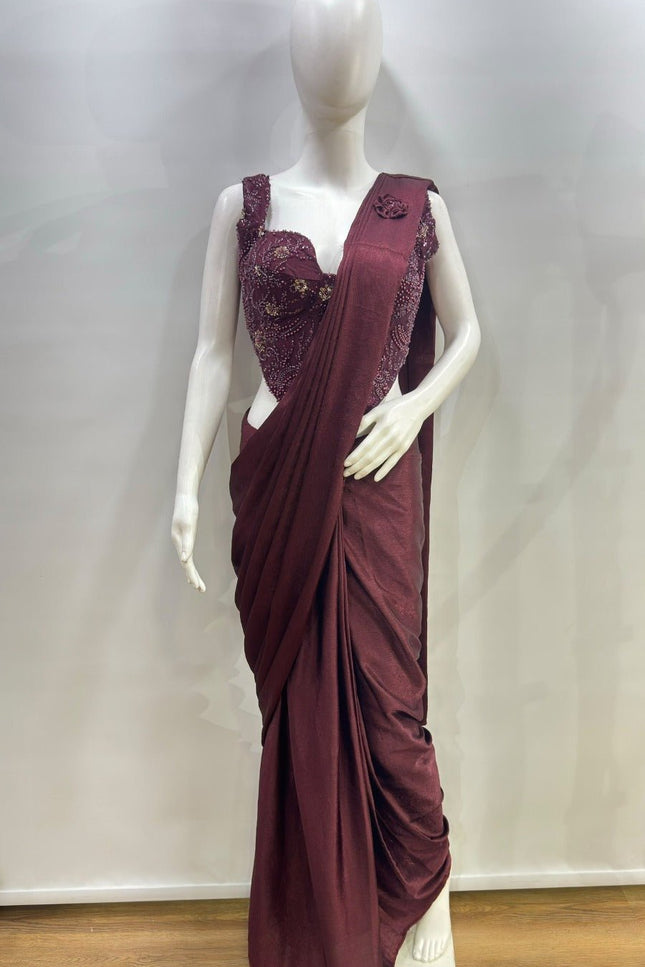 Ready-to-Wear Saree with Beadwork Blouse - Rosepetals Luxe