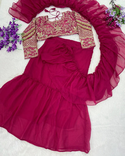 Ready-to-Wear Teby Silk Lehenga Saree with Sequin Blouse - Rosepetals Luxe