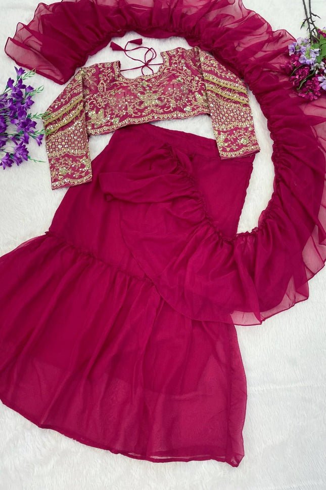 Ready-to-Wear Teby Silk Lehenga Saree with Sequin Blouse - Rosepetals Luxe