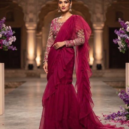 Ready-to-Wear Teby Silk Lehenga Saree with Sequin Blouse - Rosepetals Luxe