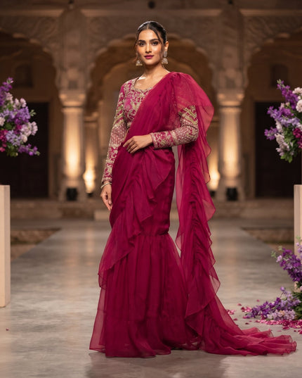Ready-to-Wear Teby Silk Lehenga Saree with Sequin Blouse - Rosepetals Luxe