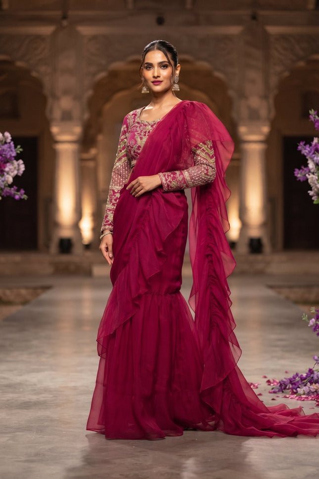 Ready-to-Wear Teby Silk Lehenga Saree with Sequin Blouse - Rosepetals Luxe