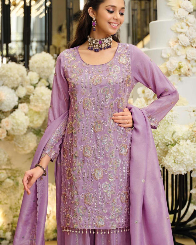 Readymade Kurta Palazzo Set Shimmer with Beads Work - Rosepetals Luxe