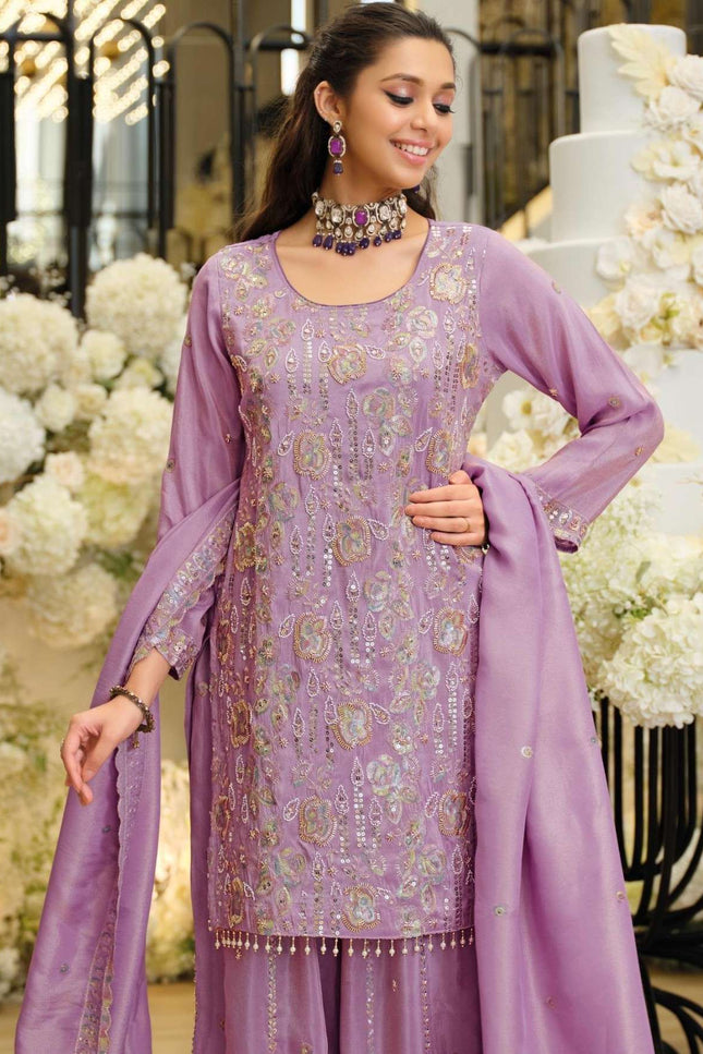 Readymade Kurta Palazzo Set Shimmer with Beads Work - Rosepetals Luxe