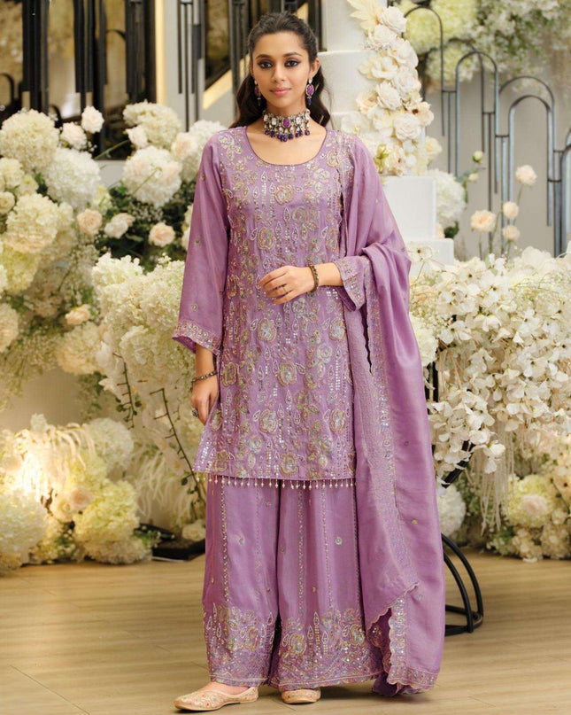 Readymade Kurta Palazzo Set Shimmer with Beads Work - Rosepetals Luxe