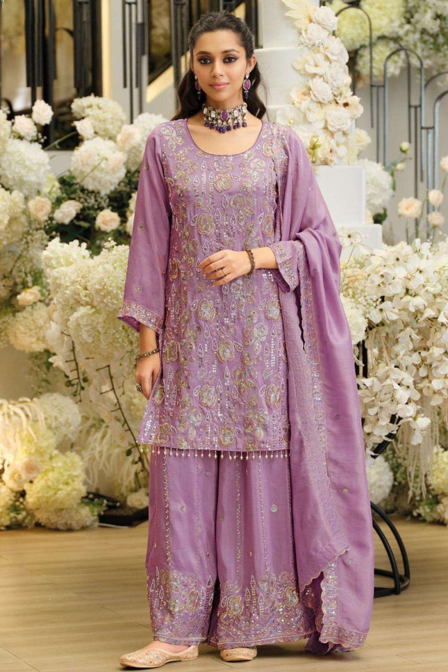 Readymade Kurta Palazzo Set Shimmer with Beads Work - Rosepetals Luxe