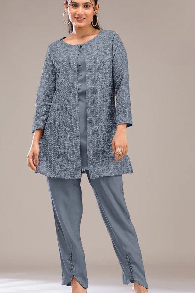 Readymade Pakistani Suit Faux Georgette with Heavy Embroidery Sequence Work - Rosepetals Luxe