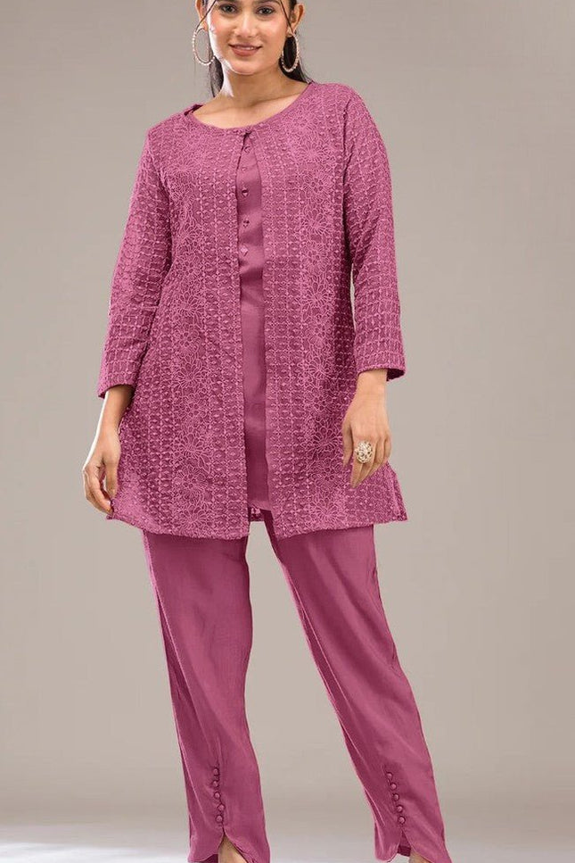 Readymade Pakistani Suit Faux Georgette with Heavy Embroidery Sequence Work - Rosepetals Luxe