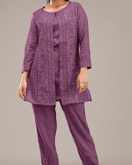 Readymade Pakistani Suit Faux Georgette with Heavy Embroidery Sequence Work - Rosepetals Luxe