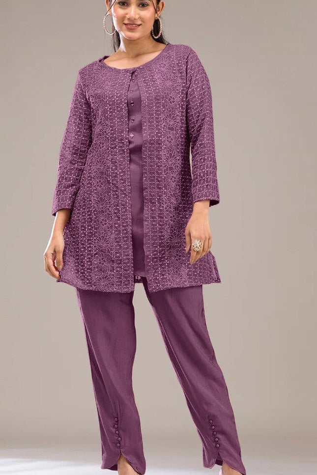 Readymade Pakistani Suit Faux Georgette with Heavy Embroidery Sequence Work - Rosepetals Luxe