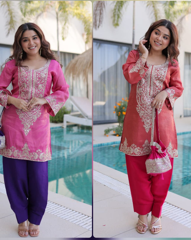 Readymade Viscose Sequin Embroidered Top - Pant with Batwa - Rosepetals Luxe