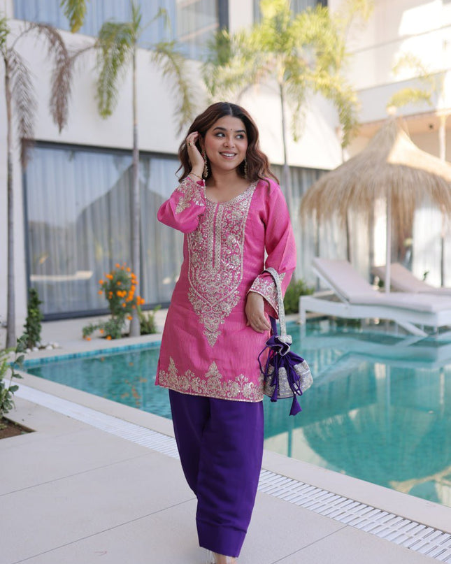 Readymade Viscose Sequin Embroidered Top - Pant with Batwa - Rosepetals Luxe