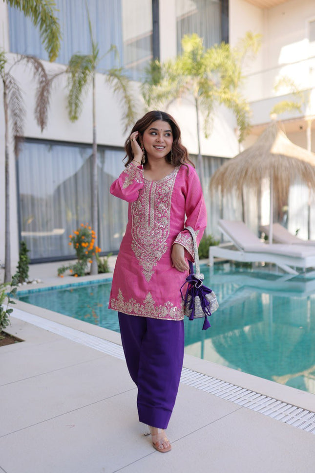 Readymade Viscose Sequin Embroidered Top - Pant with Batwa - Rosepetals Luxe