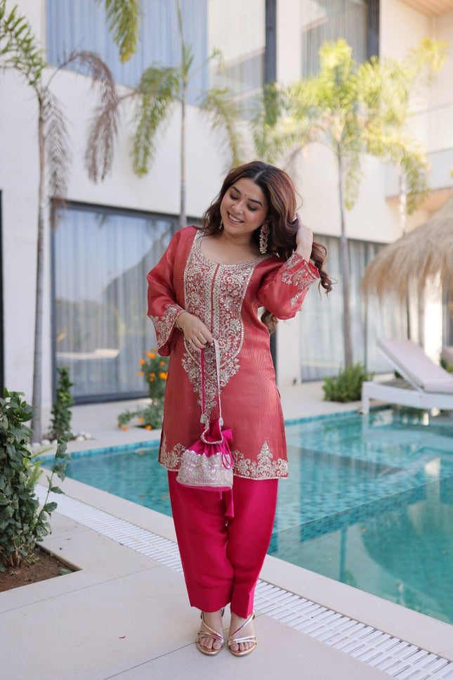 Readymade Viscose Sequin Embroidered Top - Pant with Batwa - Rosepetals Luxe